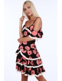 Dress with ruffles, salmon poppies 1775 - Online store - Boutique